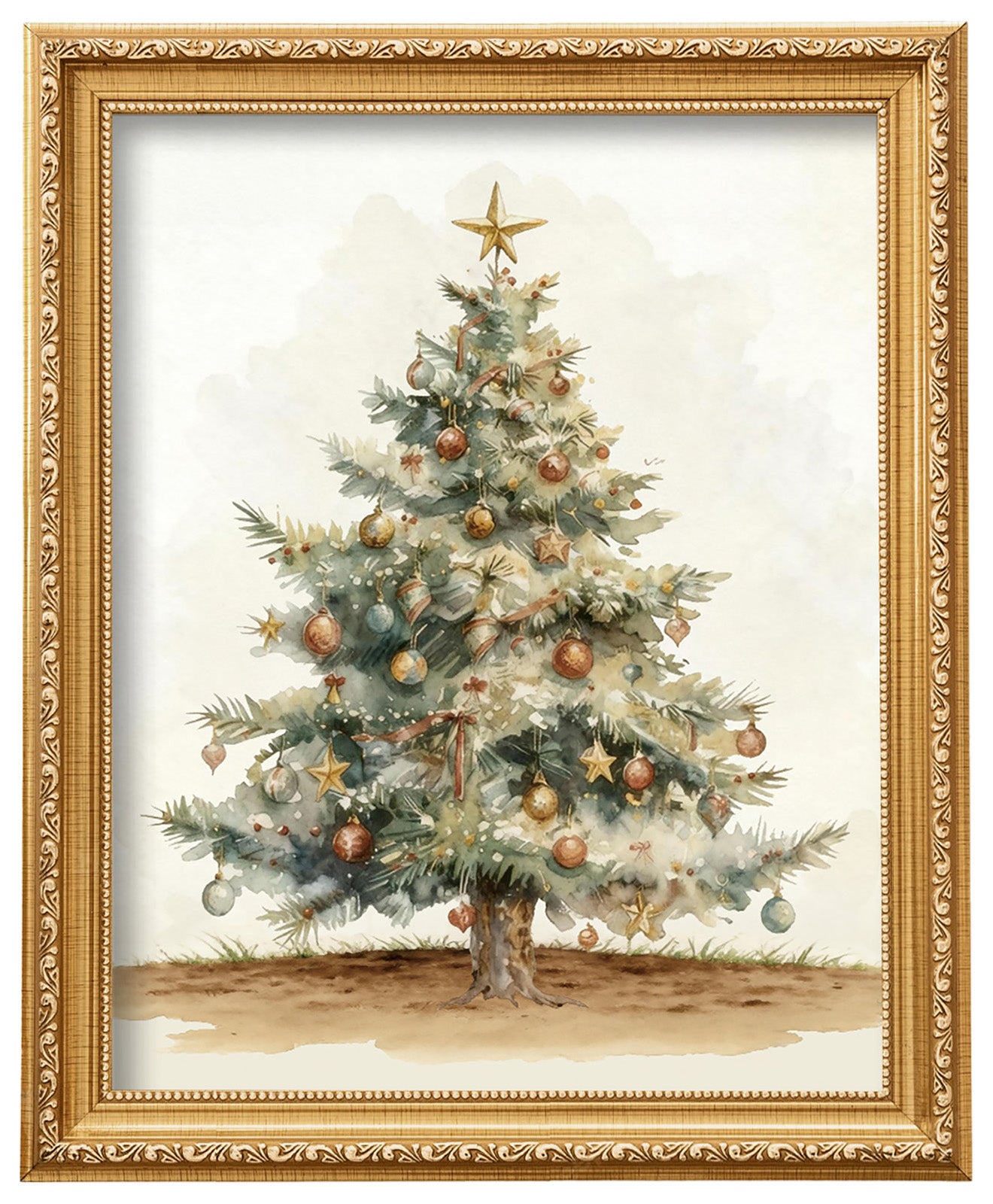 ECGER Christmas Decorations Vintage Wall Art - PineTree Retro Print Winter Decor, Holiday Forest Art Pictures Decoration for Home, Living Room, Office