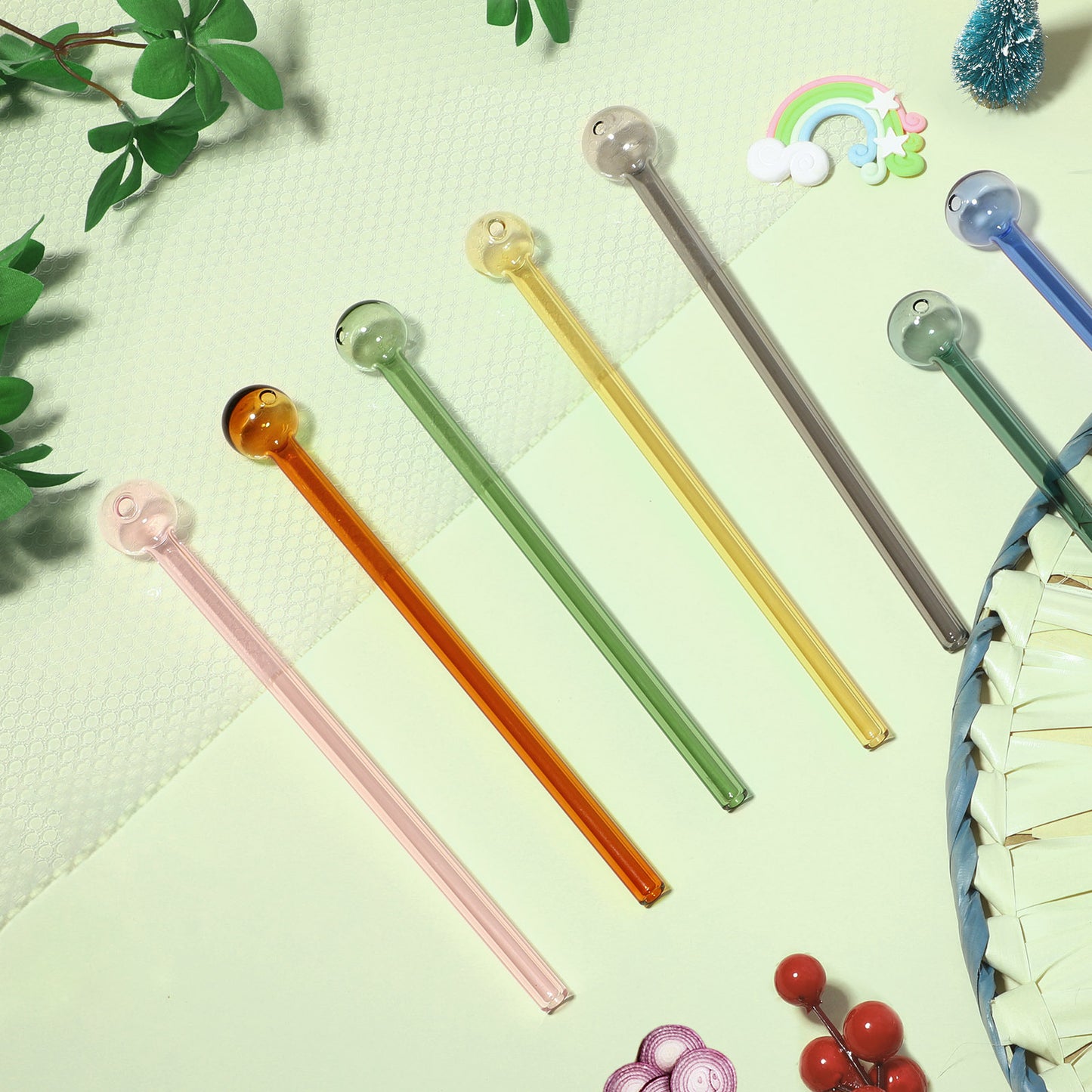 Glass Straws Reusable Shatter Resistant - Bar Drinking Swizzle Straws with Cleaning Brush, Perfect for Cocktail, Smoothies, Coffee, Juice (8 PCS)