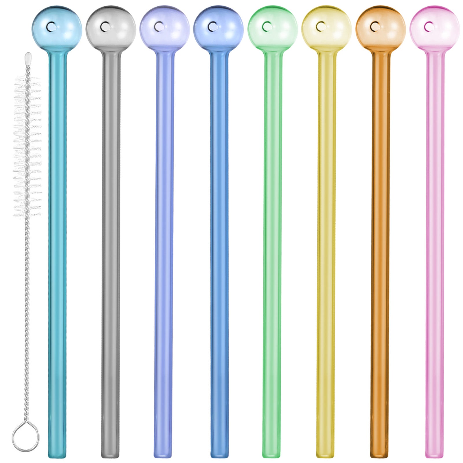 ECGER Glass Straws Reusable Shatter Resistant - Bar Drinking Swizzle Straws with Cleaning Brush, Perfect for Cocktail, Smoothies, Coffee, Juice (8 PCS)