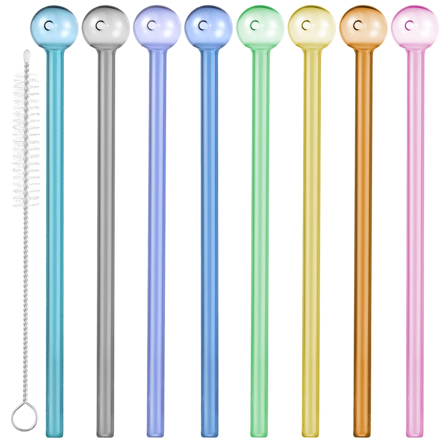 Glass Straws Reusable Shatter Resistant - Bar Drinking Swizzle Straws with Cleaning Brush, Perfect for Cocktail, Smoothies, Coffee, Juice (8 PCS)