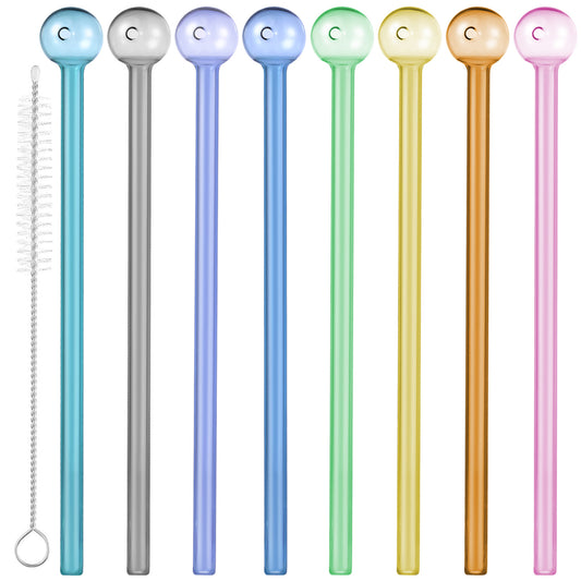 Glass Straws Reusable Shatter Resistant - Bar Drinking Swizzle Straws with Cleaning Brush, Perfect for Cocktail, Smoothies, Coffee, Juice (8 PCS)
