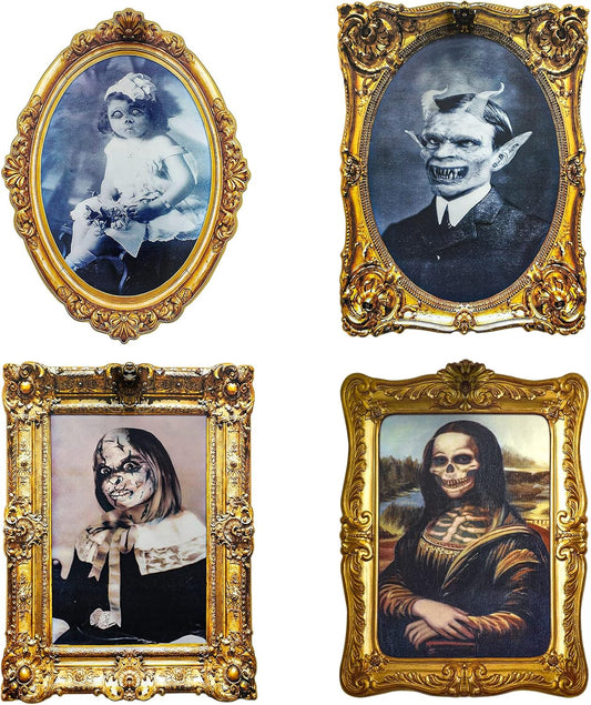 ECGER Halloween Decorations Indoor, Haunted Scary Decor - 3D Changing Face Pictures, Vintage Moving Wall Portraits Frame, For Horror Spooky Party Mansion Castle House Home Decoration