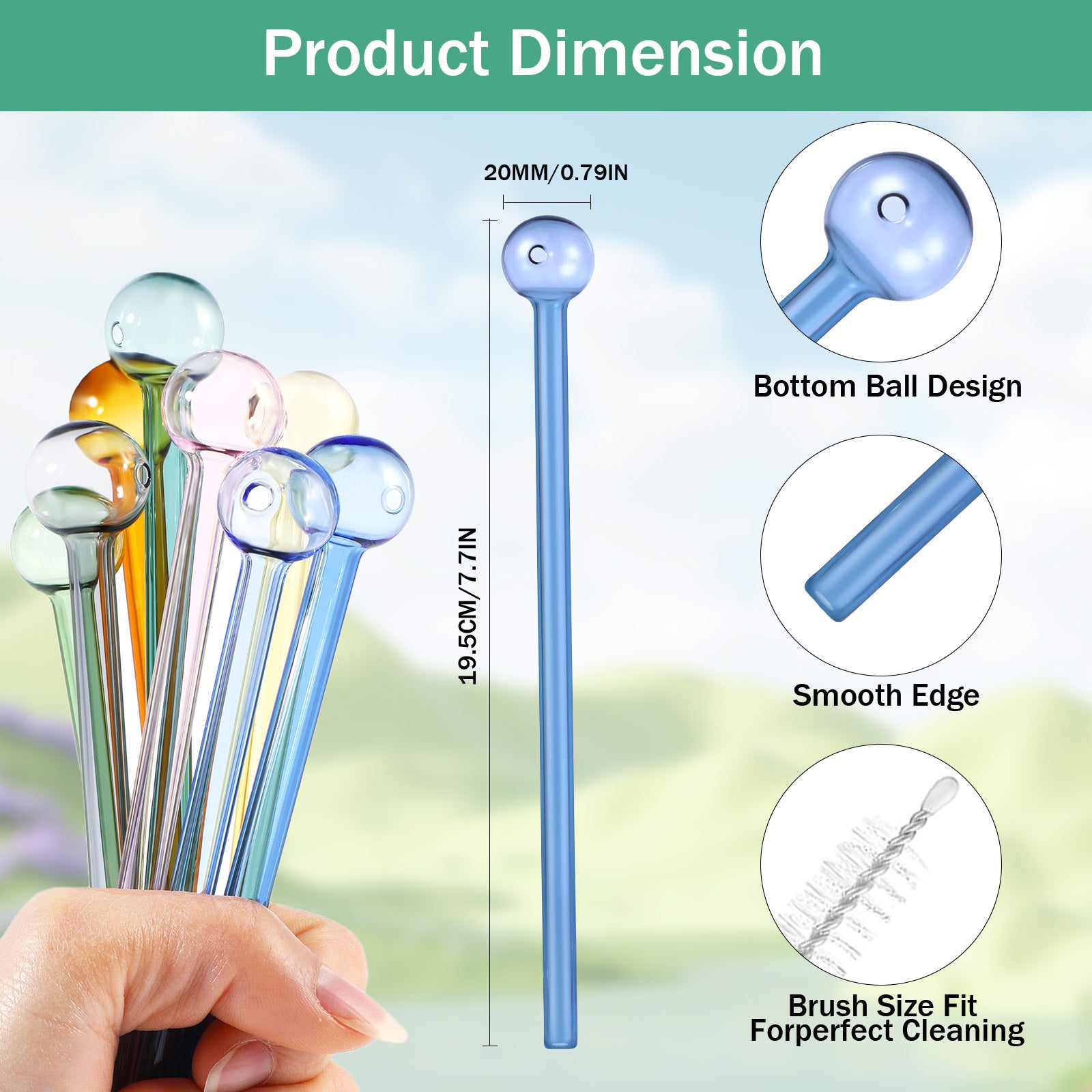 ECGER Glass Straws Reusable Shatter Resistant - Bar Drinking Swizzle Straws with Cleaning Brush, Perfect for Cocktail, Smoothies, Coffee, Juice (8 PCS)