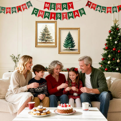 ECGER Christmas Decorations Vintage Wall Art - PineTree Retro Print Winter Decor, Holiday Forest Art Pictures Decoration for Home, Living Room, Office