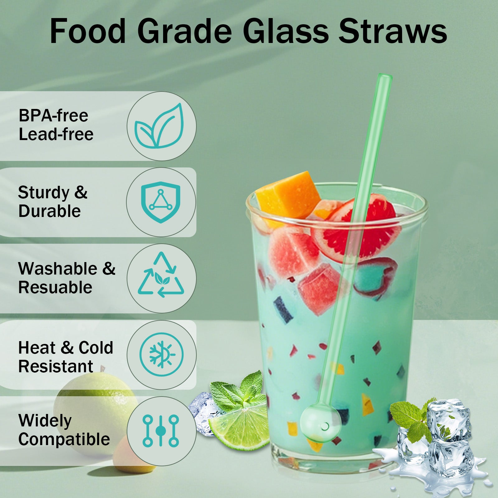 ECGER Glass Straws Reusable Shatter Resistant - Bar Drinking Swizzle Straws with Cleaning Brush, Perfect for Cocktail, Smoothies, Coffee, Juice (8 PCS)