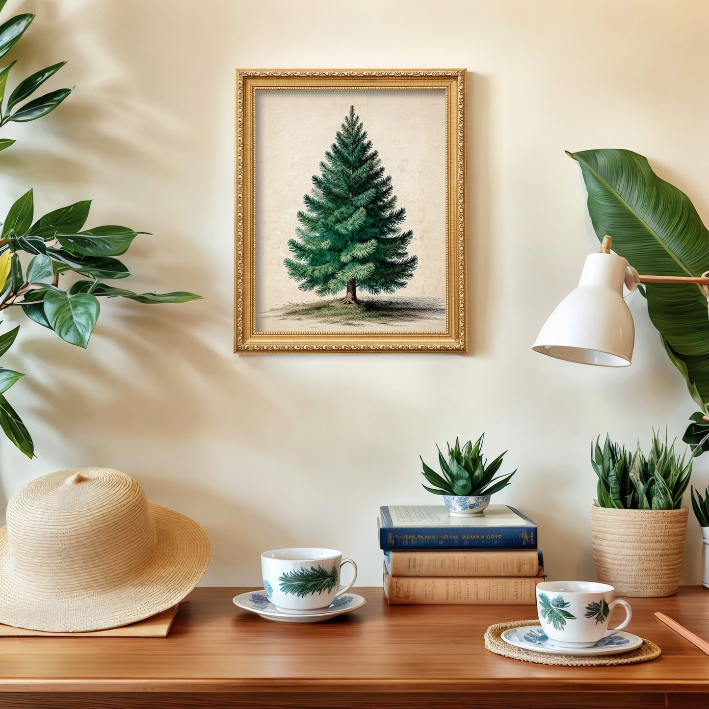 ECGER Christmas Decorations Vintage Wall Art - PineTree Retro Print Winter Decor, Holiday Forest Art Pictures Decoration for Home, Living Room, Office