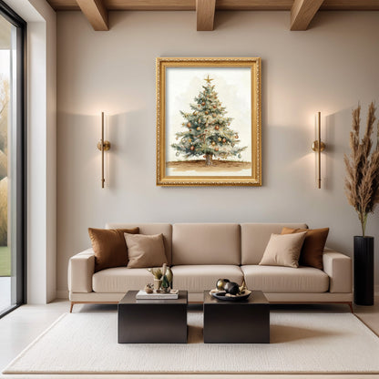 ECGER Christmas Decorations Vintage Wall Art - PineTree Retro Print Winter Decor, Holiday Forest Art Pictures Decoration for Home, Living Room, Office