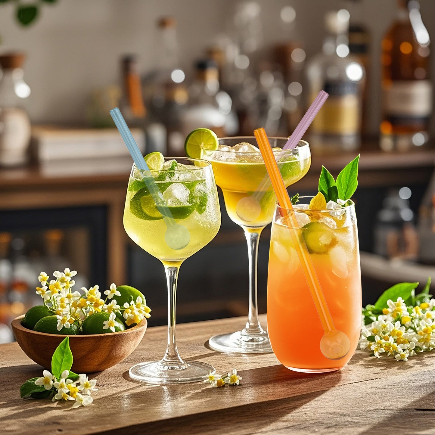 Glass Straws Reusable Shatter Resistant - Bar Drinking Swizzle Straws with Cleaning Brush, Perfect for Cocktail, Smoothies, Coffee, Juice (8 PCS)