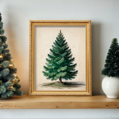 ECGER Christmas Decorations Vintage Wall Art - PineTree Retro Print Winter Decor, Holiday Forest Art Pictures Decoration for Home, Living Room, Office