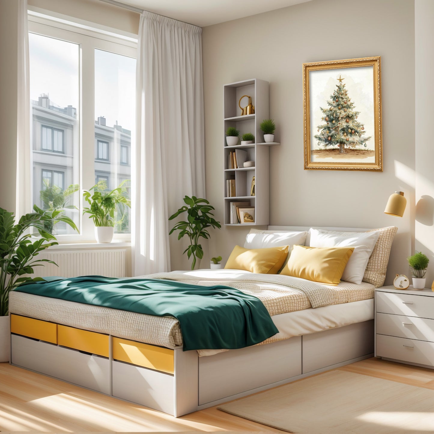 ECGER Christmas Decorations Vintage Wall Art - PineTree Retro Print Winter Decor, Holiday Forest Art Pictures Decoration for Home, Living Room, Office