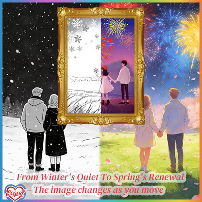 ECGER Valentine 's Day Decor Wall Art - 3D Changing Pictures, Our Love from Winter's Quiet to Spring's Renewal, Valentine Decorations for Home Party