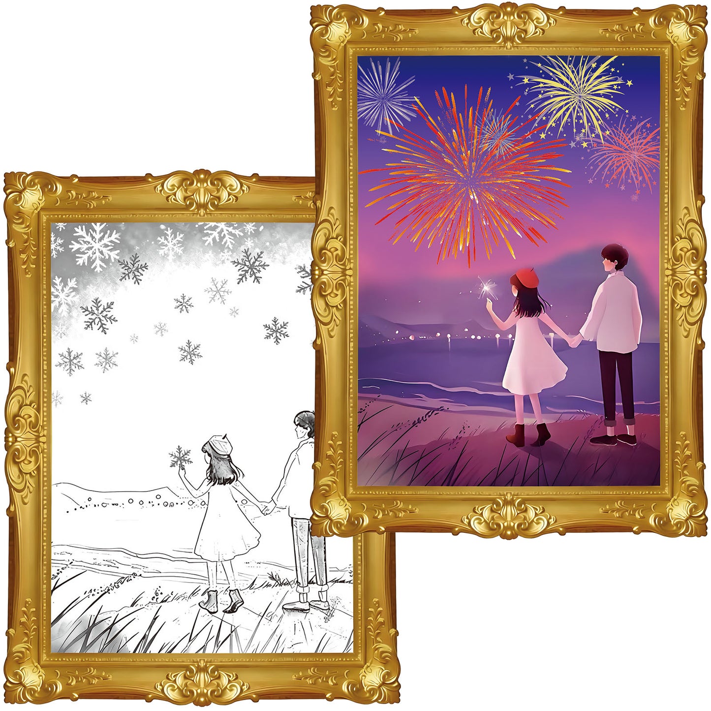 ECGER Valentine 's Day Decor Wall Art - 3D Changing Pictures, Our Love from Winter's Quiet to Spring's Renewal, Valentine Decorations for Home Party