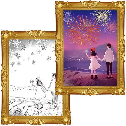 ECGER Valentine 's Day Decor Wall Art - 3D Changing Pictures, Our Love from Winter's Quiet to Spring's Renewal, Valentine Decorations for Home Party