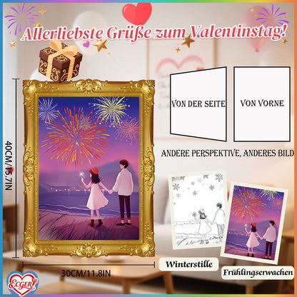 ECGER Valentine 's Day Decor Wall Art - 3D Changing Pictures, Our Love from Winter's Quiet to Spring's Renewal, Valentine Decorations for Home Party