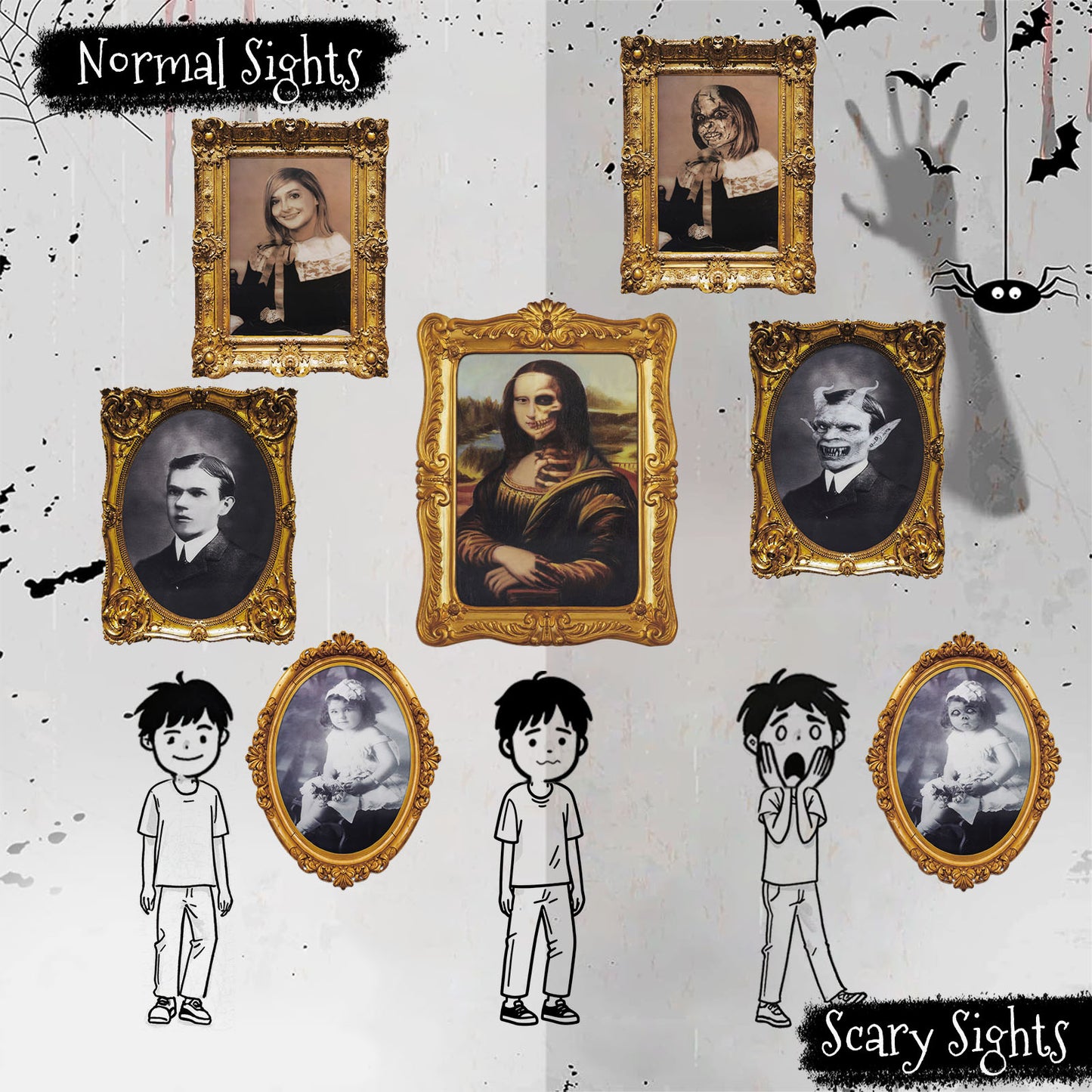 ECGER Halloween Decorations Indoor, Haunted Scary Decor - 3D Changing Face Pictures, Vintage Moving Wall Portraits Frame, For Horror Spooky Party Mansion Castle House Home Decoration