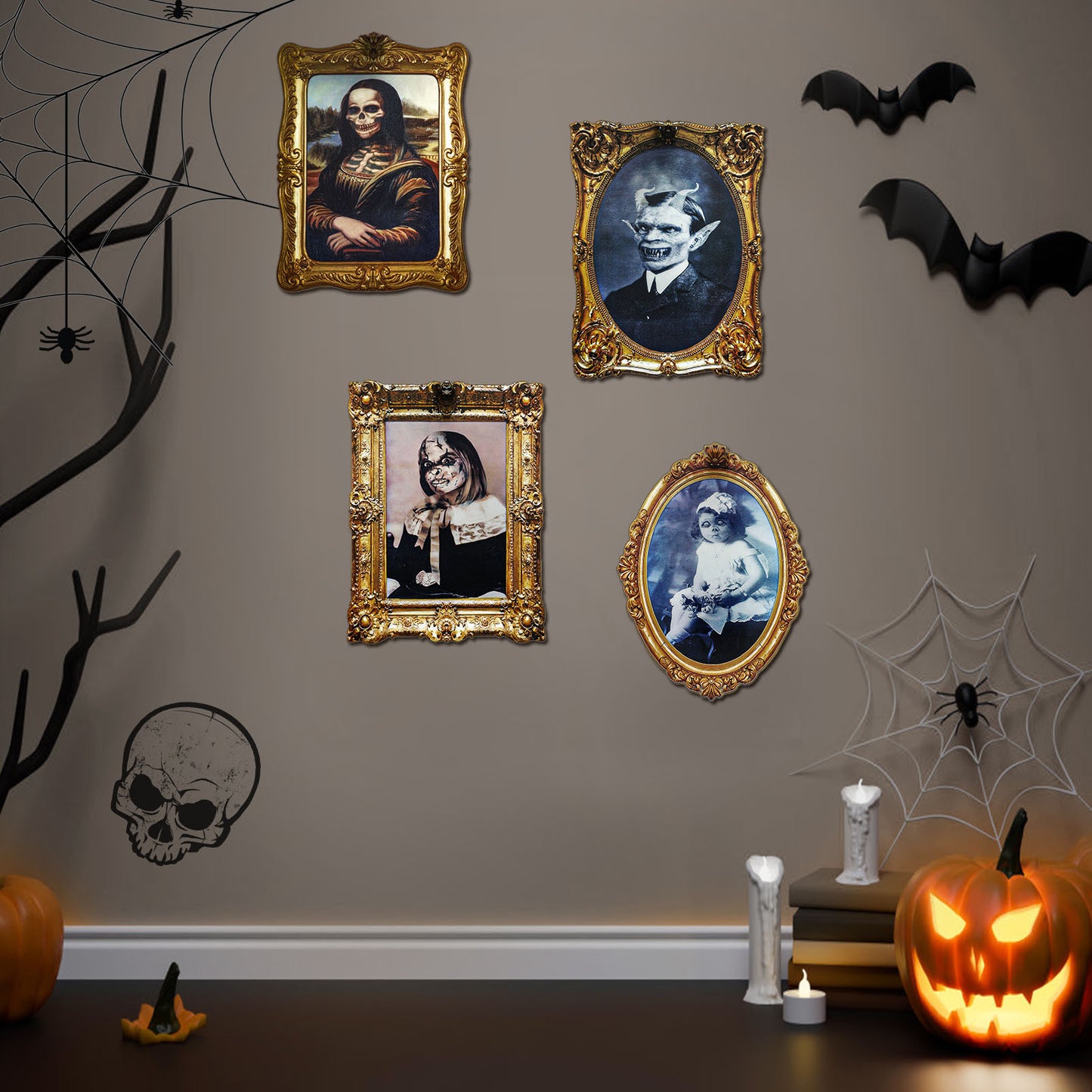 ECGER Halloween Decorations Indoor, Haunted Scary Decor - 3D Changing Face Pictures, Vintage Moving Wall Portraits Frame, For Horror Spooky Party Mansion Castle House Home Decoration