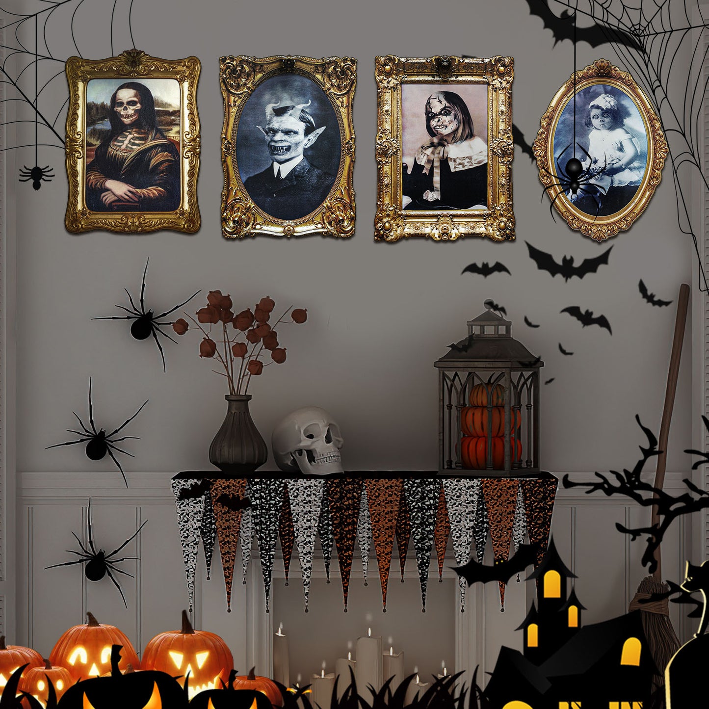 ECGER Halloween Decorations Indoor, Haunted Scary Decor - 3D Changing Face Pictures, Vintage Moving Wall Portraits Frame, For Horror Spooky Party Mansion Castle House Home Decoration