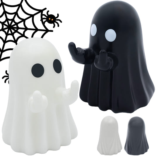 Halloween Decor Indoor Ghost Figurine - Finger Ghost Statue Ornaments, Vintage Halloween Decorations, for Horror Spooky Cute Table Desk Home Inside Decoration(2 Pack, Black+White)