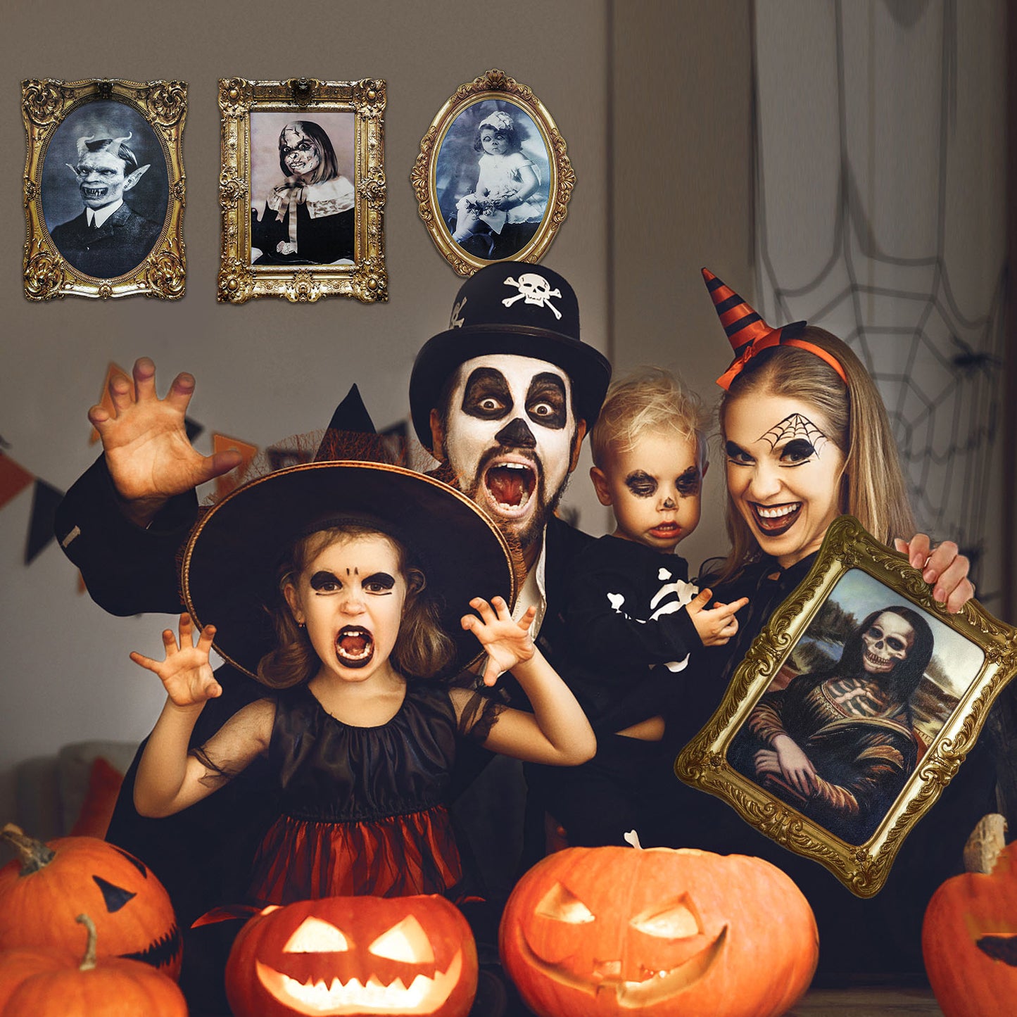 ECGER Halloween Decorations Indoor, Haunted Scary Decor - 3D Changing Face Pictures, Vintage Moving Wall Portraits Frame, For Horror Spooky Party Mansion Castle House Home Decoration