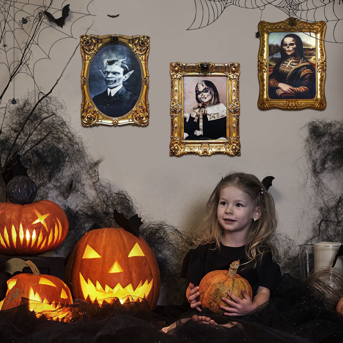 ECGER Halloween Decorations Indoor, Haunted Scary Decor - 3D Changing Face Pictures, Vintage Moving Wall Portraits Frame, For Horror Spooky Party Mansion Castle House Home Decoration