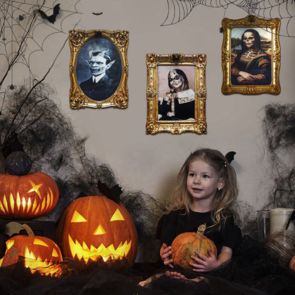 ECGER Halloween Decorations Indoor, Haunted Scary Decor - 3D Changing Face Pictures, Vintage Moving Wall Portraits Frame, For Horror Spooky Party Mansion Castle House Home Decoration